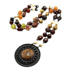Vintage THE LIMITED Pendant Necklace Lampwork Glass Metal Acrylic Beads 34"